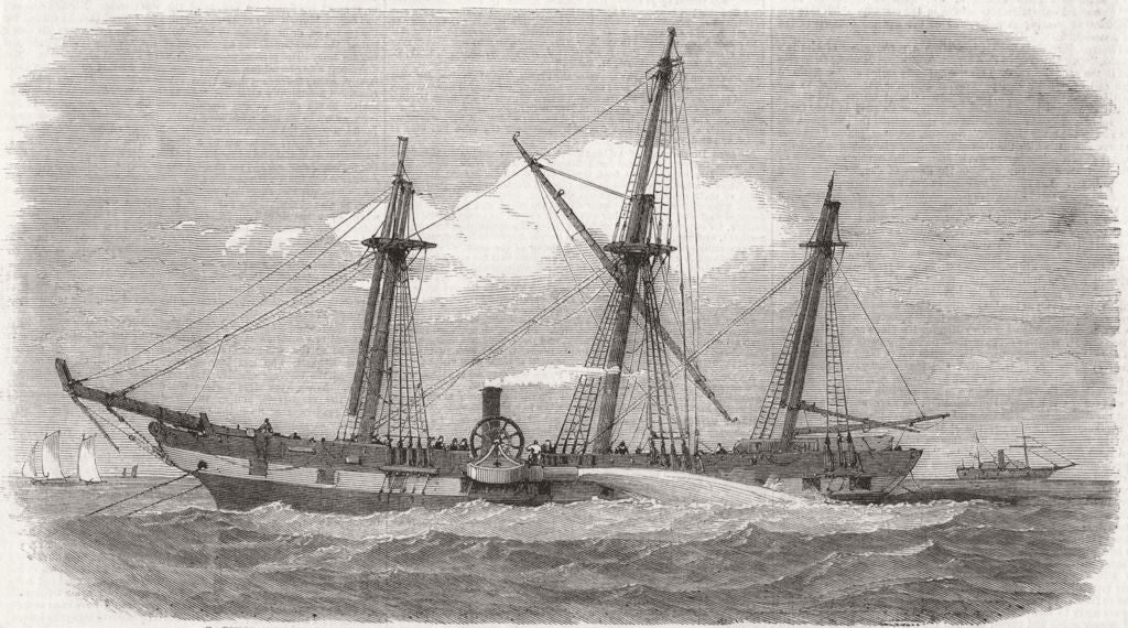 RIVER MERSEY. Raising American ship Isaac Wright, means Palmer's pump 1858